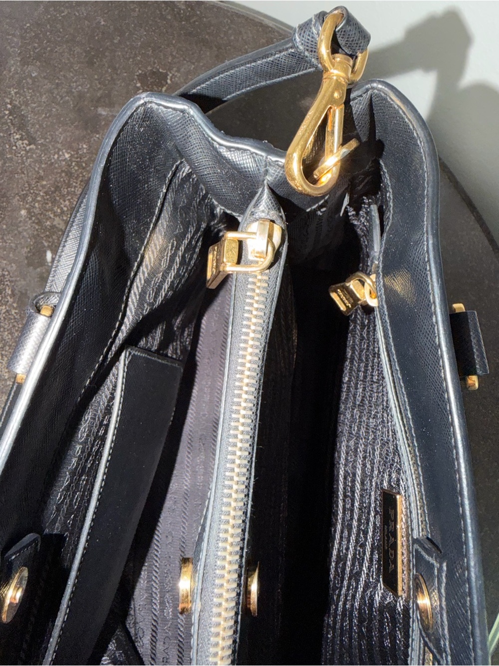 Prada Black Saffiano Leather Killer Bag with Gold Hardware - Pre-Loved - Picture 11 of 15